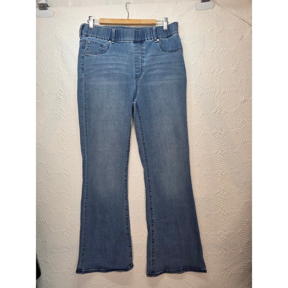 Quince Denim - Quince Nina Pull on Stretch Flare Jeans Women Size L Laguna Blue Excellent Denim